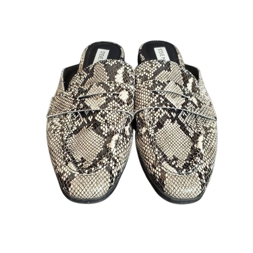 Steve Madden Snakeskin PU Leather Slip-on Kendle Mule Flat Taupe Tan‎ Size 7.5